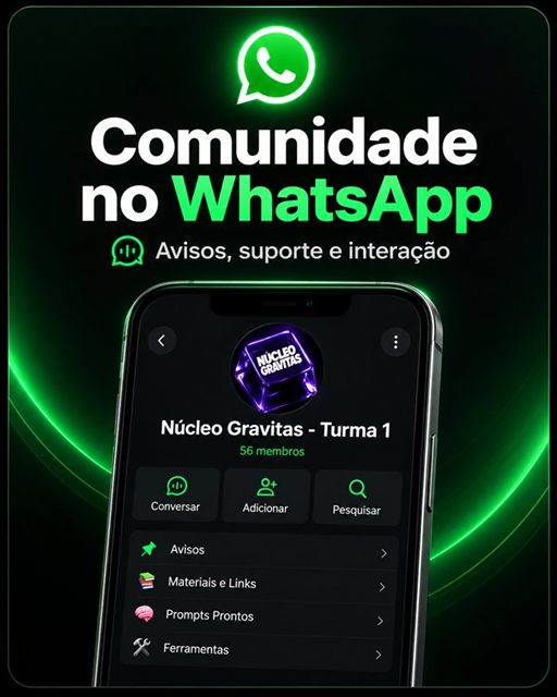 Comunidade do Núcleo Gravitas no WhatsApp: avisos, suporte e interação